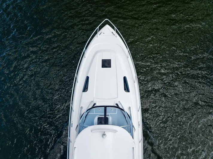 Tide Chaser Yacht Photos Pics Top view of 2022 Intrepid 438 Evolution yacht on water.