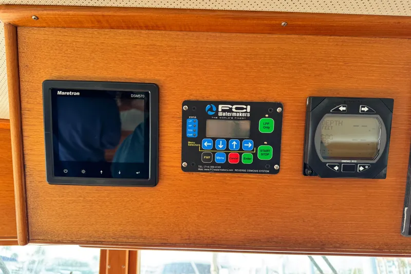 Driftwood Yacht Photos Pics Control panel on 2000 Grand Banks 52 Europa yacht with Maretron and FCI Watermakers systems.