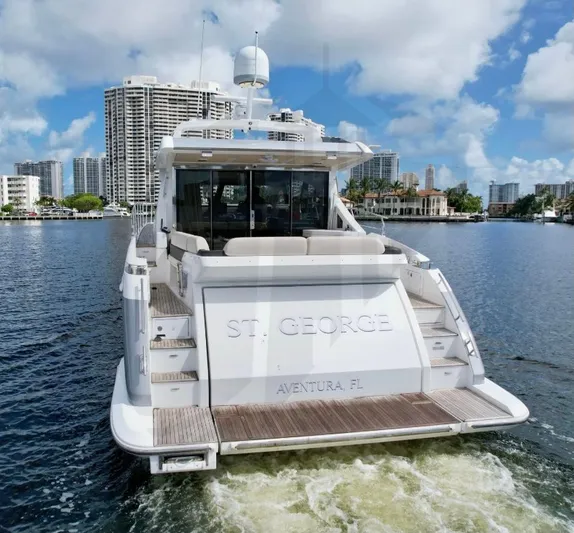 Saint George Yacht Photos Pics Azimut 55S 2015 yacht cruising in Aventura, Florida, with city skyline backdrop.