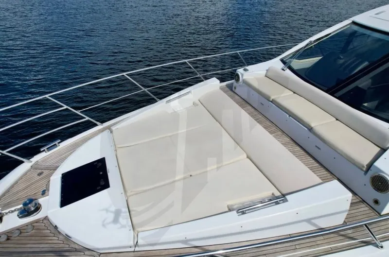 Saint George Yacht Photos Pics 2015 Azimut 55S yacht with spacious sunbathing deck on calm water.