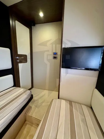 Saint George Yacht Photos Pics Interior of 2015 Azimut 55S yacht cabin with modern design and TV.