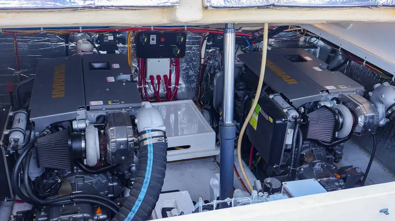 4804mm Yacht Photos Pics Engine room of 2008 Fortier 33 boat with dual engines and wiring.