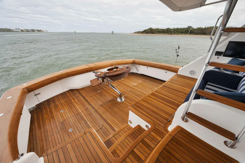 Cookie Monster Yacht Photos Pics 2017 Viking Sky Bridge yacht with teak deck and ocean view.