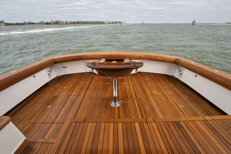 Cookie Monster Yacht Photos Pics 2017 Viking Sky Bridge yacht with teak deck and ocean view.