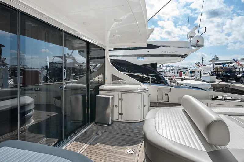 Life Is Great Yacht Photos Pics Luxurious 2007 Azimut 62S yacht with sleek design and spacious deck at marina.