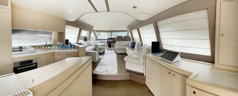 Yacht Photos Pics Luxurious interior of 2014 Ferretti Yachts 690 with modern furnishings and spacious layout.