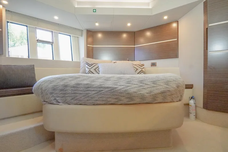  Yacht Photos Pics Luxurious bedroom interior of 2015 Azimut 54 Fly yacht with modern design.