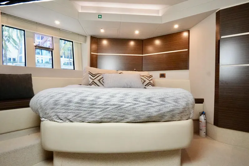  Yacht Photos Pics Luxurious bedroom interior of 2015 Azimut 54 Fly yacht with modern design.