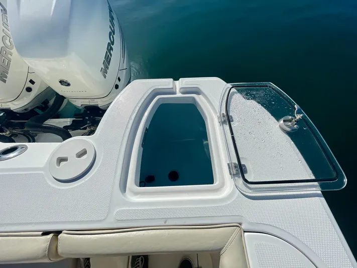 Strike Zone Yacht Photos Pics 2018 Boston Whaler 315 Conquest boat with open livewell and Mercury engine.