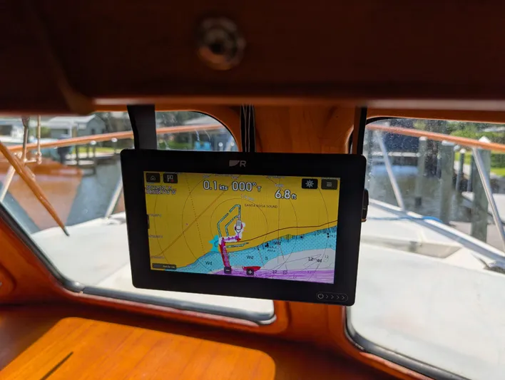 Monarch Yacht Photos Pics Navigation screen on 1997 Monk 36 boat displaying nautical chart and route.