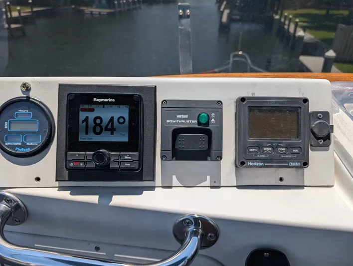 Monarch Yacht Photos Pics Boat dashboard with navigation instruments on a 1997 Monk 36 model.