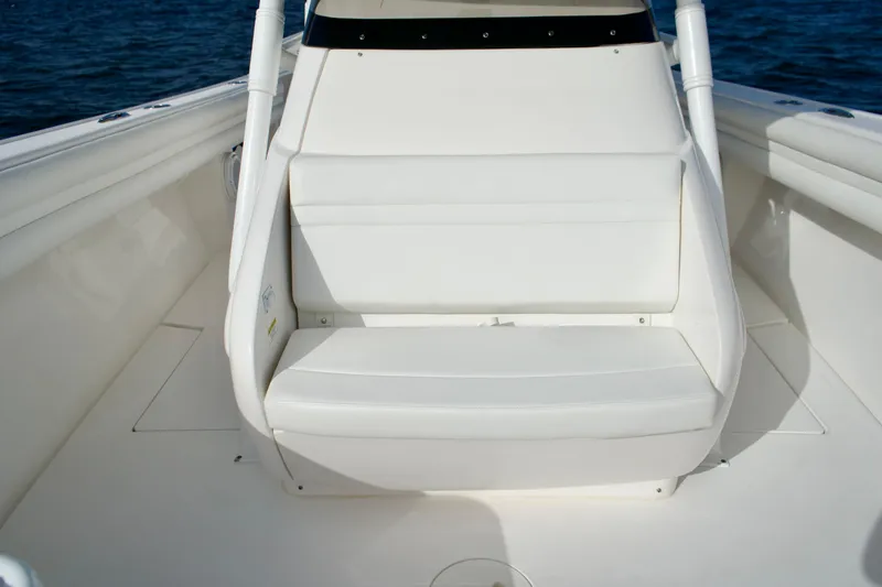 V10 400's Yacht Photos Pics 2015 Intrepid 375 Center Console boat with white seating and spacious deck.