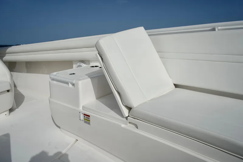 V10 400's Yacht Photos Pics 2015 Intrepid 375 Center Console boat with white seating and sleek design.
