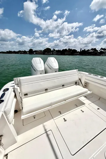 V10 400's Yacht Photos Pics 2015 Intrepid 375 Center Console boat with dual engines on a sunny day.