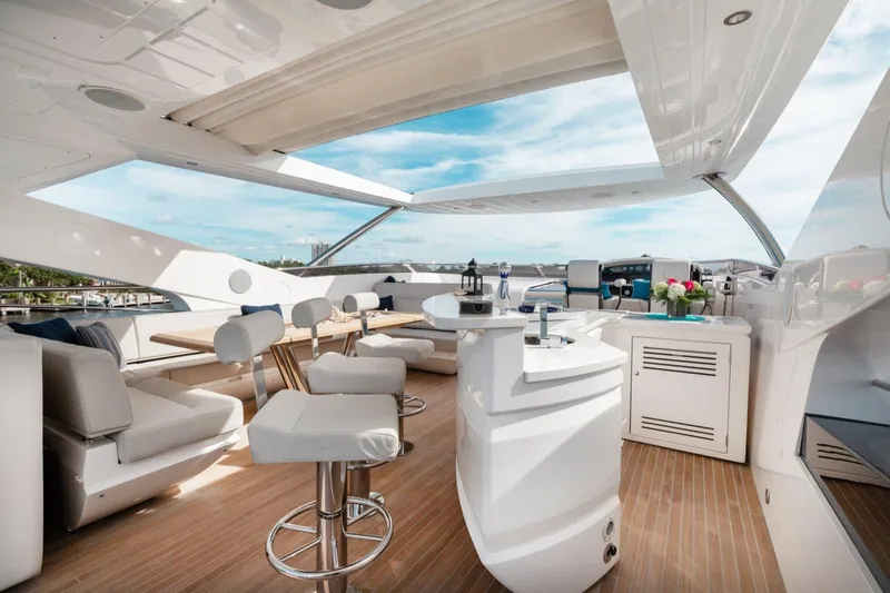 Mirracle Yacht Photos Pics Luxurious 2018 Sunseeker 95 Yacht interior with modern seating and open deck design.