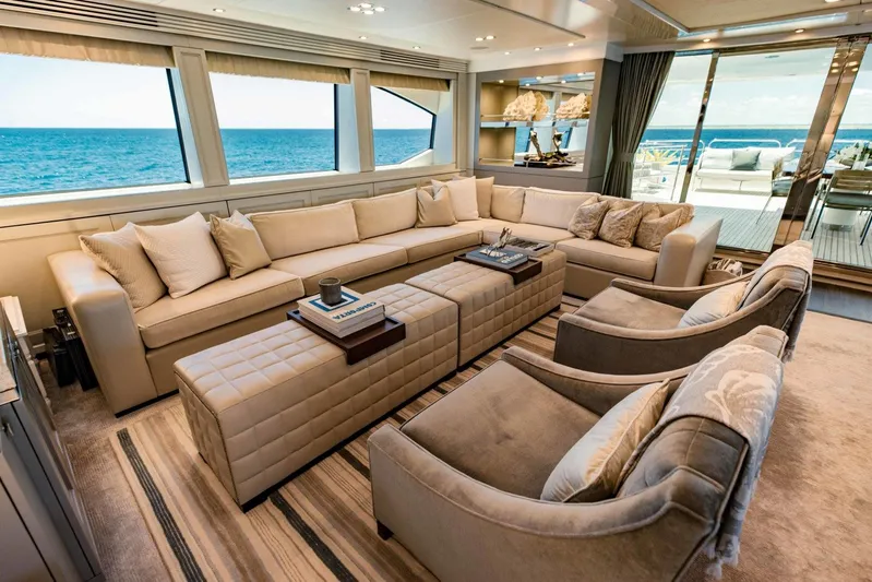 Tayrona Yacht Photos Pics Luxurious interior of 2012 Sunseeker 40 Metre Yacht with ocean view.