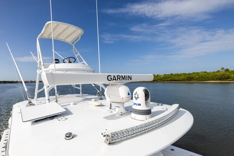  Yacht Photos Pics 2023 Freeman 42 LR boat with Garmin and FLIR equipment on calm water.