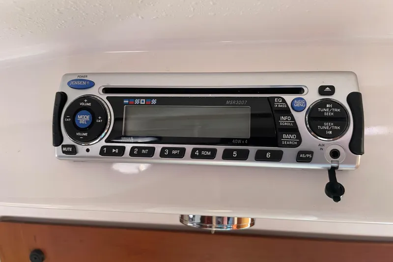 Old Fashioned (reserved) Yacht Photos Pics Jensen stereo system in a 2011 Back Cove 29 boat interior.