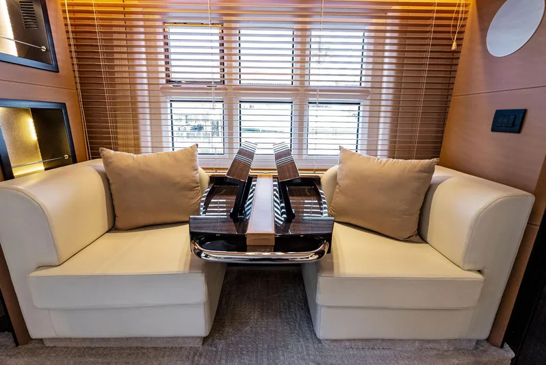 Fantastic Yacht Photos Pics Luxurious interior of 2019 Azimut 77S yacht with elegant seating and modern decor.
