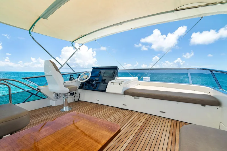 Fantastic Yacht Photos Pics Luxurious 2019 Azimut 77S yacht deck with ocean view and modern helm.