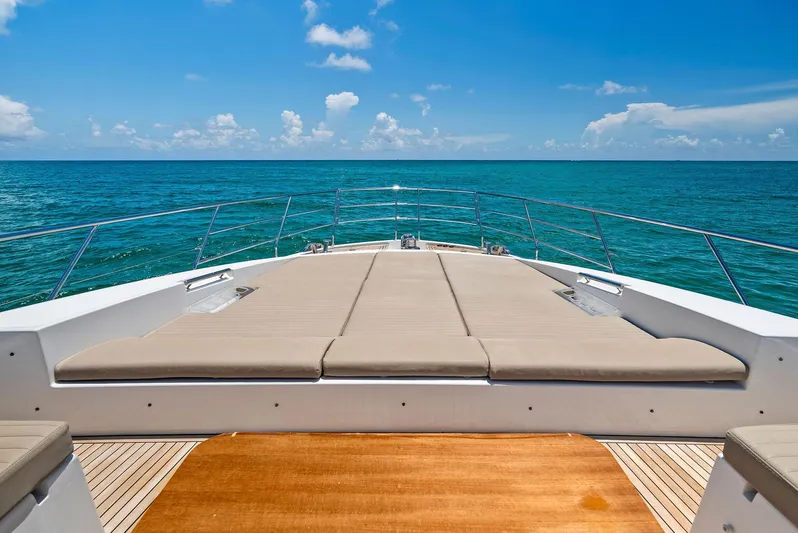 Fantastic Yacht Photos Pics Azimut 77S 2019 yacht deck with ocean view and sun loungers.