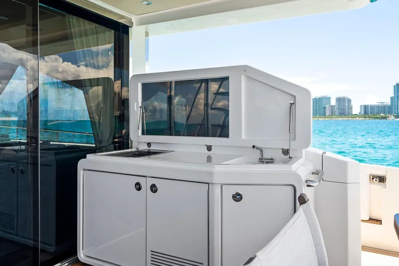 Fantastic Yacht Photos Pics Azimut 77S 2019 yacht deck with sleek cabinetry and ocean view.