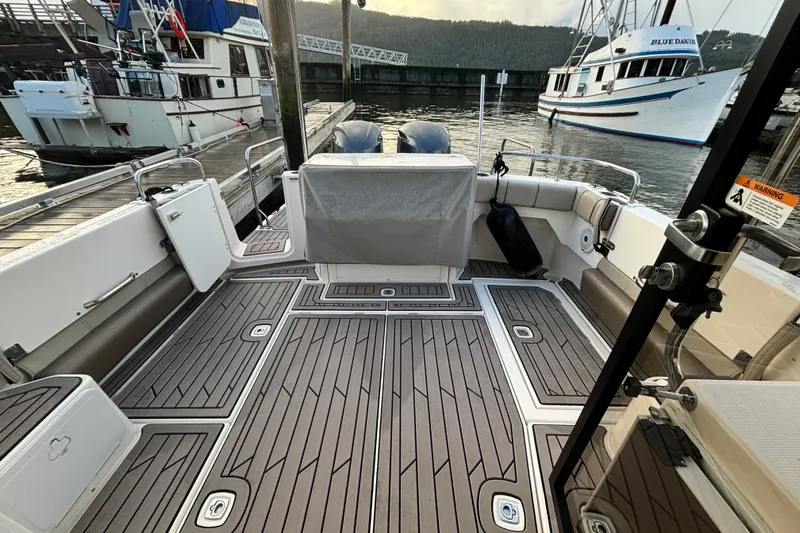  Yacht Photos Pics 2021 Cutwater C-32 CB boat deck at marina.