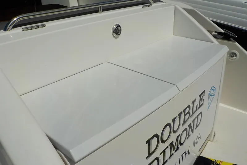 "double Dimond" Yacht Photos Pics 2018 Tiara Yachts 39 Coupe, rear storage compartment labeled "Double Diamond."