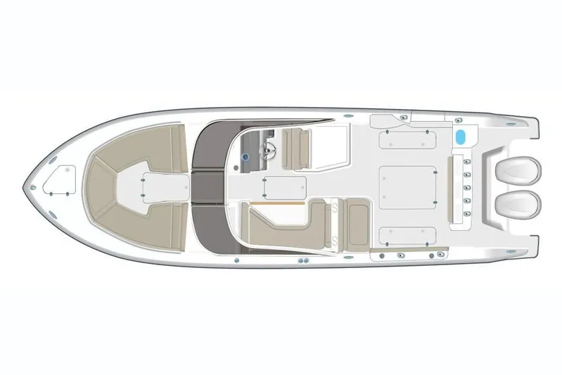 Shep's Ahoy Yacht Photos Pics Top view of 2020 Pursuit DC 326 Dual Console boat layout.