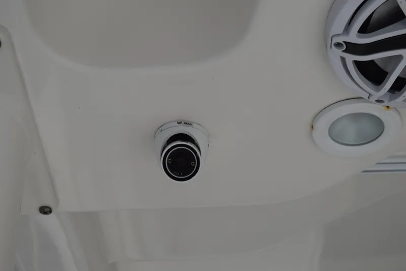  Yacht Photos Pics 2022 Pursuit OS 355 Offshore boat interior with camera and speaker system.