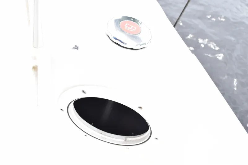  Yacht Photos Pics 2022 Pursuit OS 355 Offshore boat deck detail with open hatch and water view.