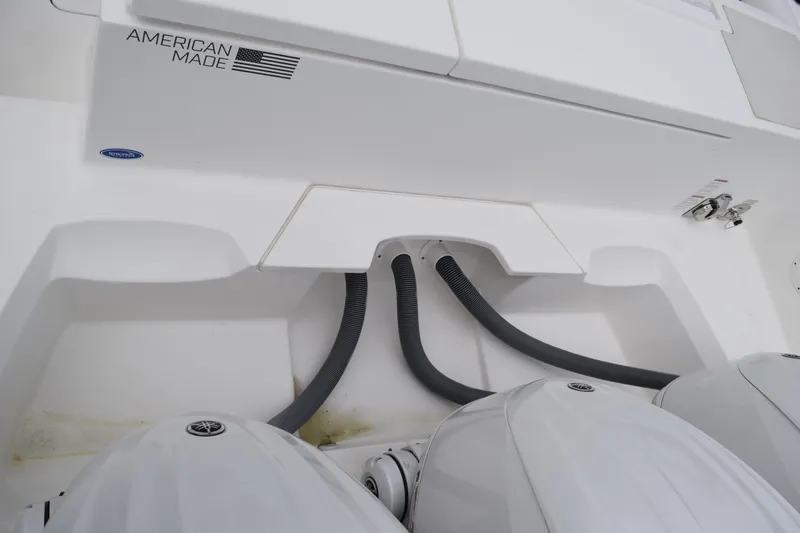  Yacht Photos Pics 2022 Pursuit OS 355 Offshore boat with dual engines and American-made label.