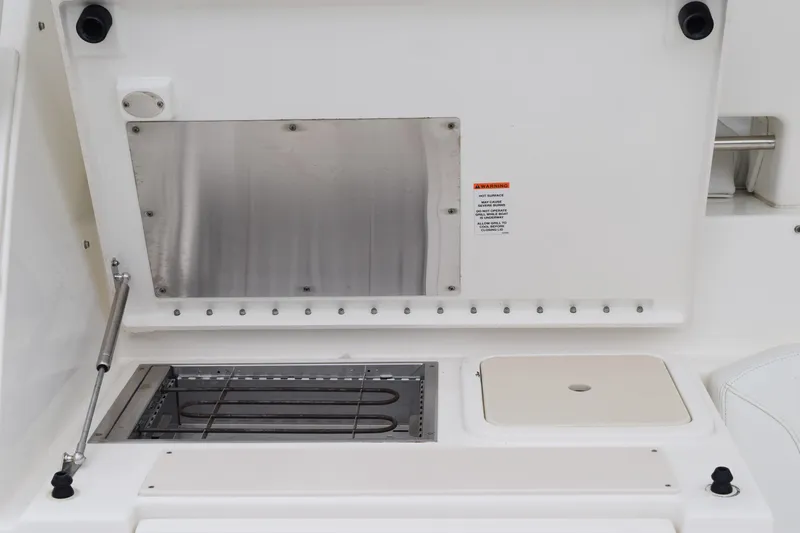  Yacht Photos Pics 2022 Pursuit OS 355 Offshore boat grill and prep station detail.