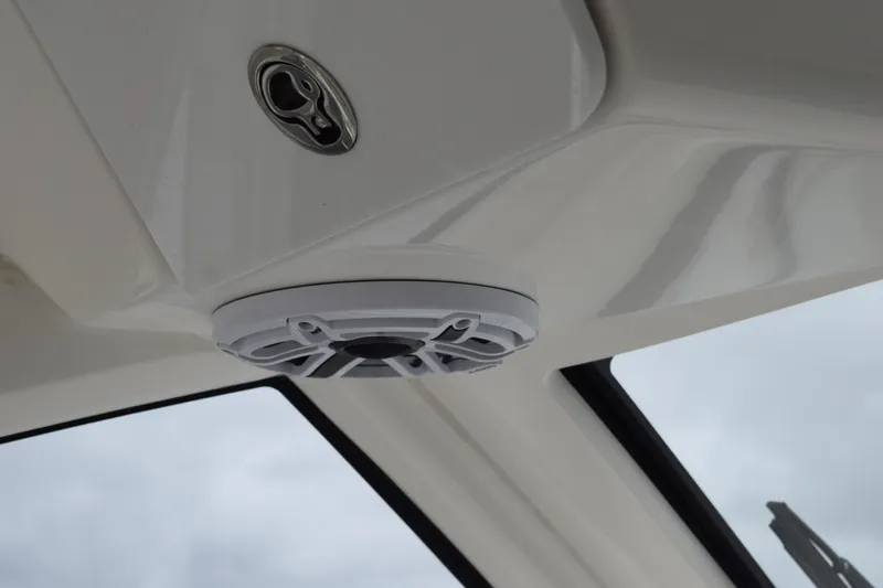  Yacht Photos Pics Ceiling speaker on 2022 Pursuit OS 355 Offshore boat interior.