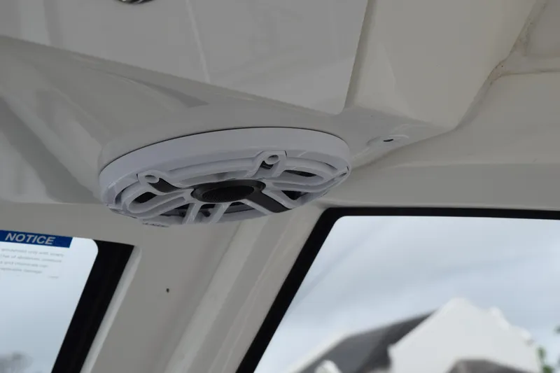  Yacht Photos Pics Ceiling speaker inside 2022 Pursuit OS 355 Offshore boat cabin.