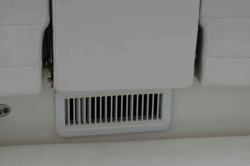  Yacht Photos Pics 2022 Pursuit OS 355 Offshore boat interior with white seating and vent detail.