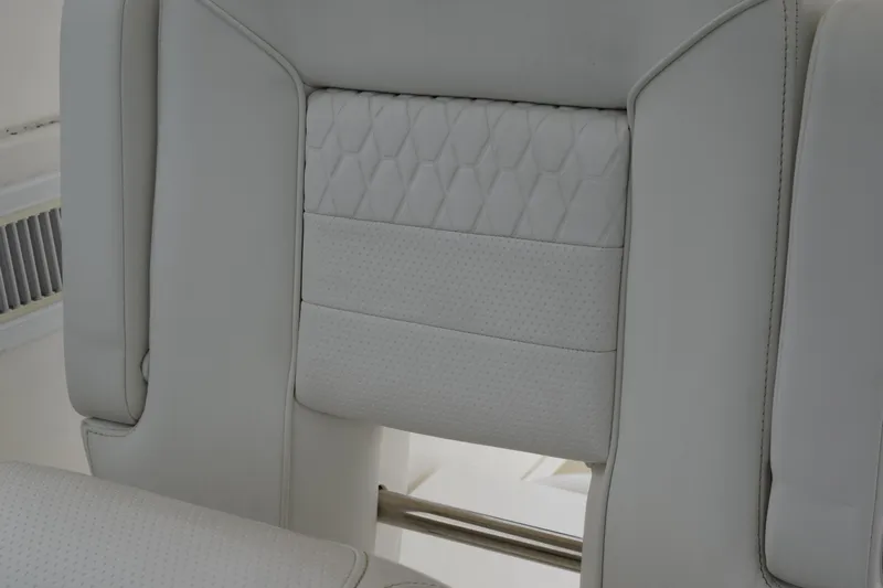  Yacht Photos Pics 2022 Pursuit OS 355 Offshore boat seat with elegant stitching and modern design.