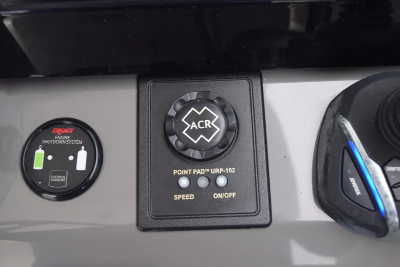  Yacht Photos Pics Control panel of 2022 Pursuit OS 355 Offshore boat with ACR and engine shutdown system.