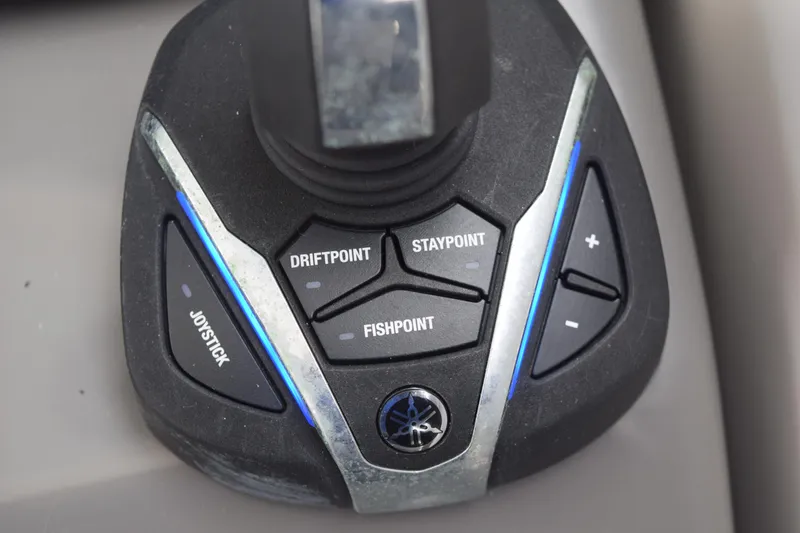  Yacht Photos Pics Joystick control panel on 2022 Pursuit OS 355 Offshore boat with DriftPoint and StayPoint features.