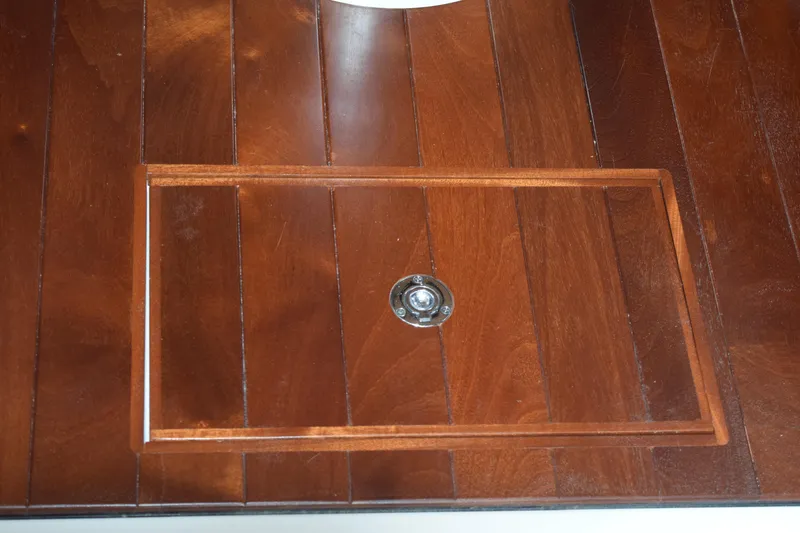  Yacht Photos Pics Wooden deck detail on 2022 Pursuit OS 355 Offshore boat.