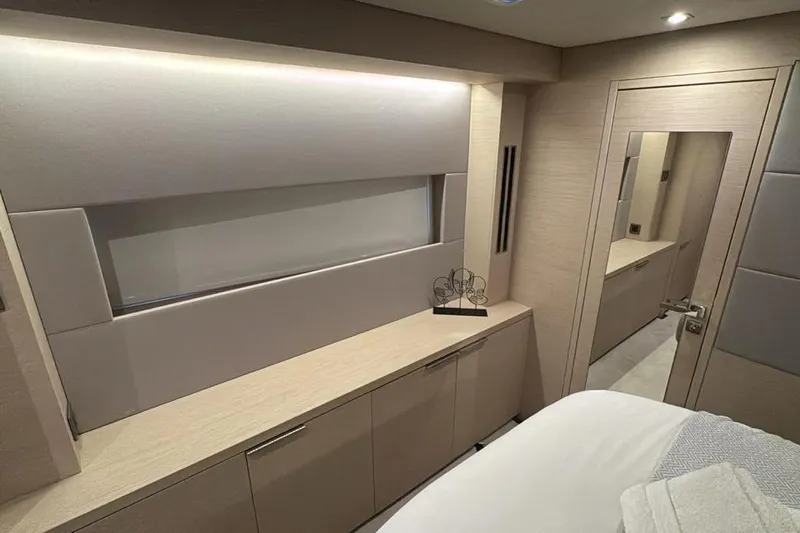 Va Bene Yacht Photos Pics Luxurious interior of 2022 Lagoon 55 yacht with modern design and elegant furnishings.