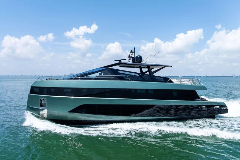 Matzu II Yacht Photos Pics Luxury yacht Wally WHY 150 cruising on open water, 2023 model.