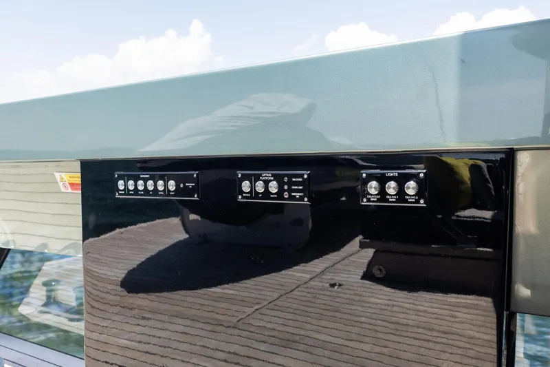 Matzu II Yacht Photos Pics Control panel on 2023 Wally WHY 150 yacht, featuring various switches and buttons.