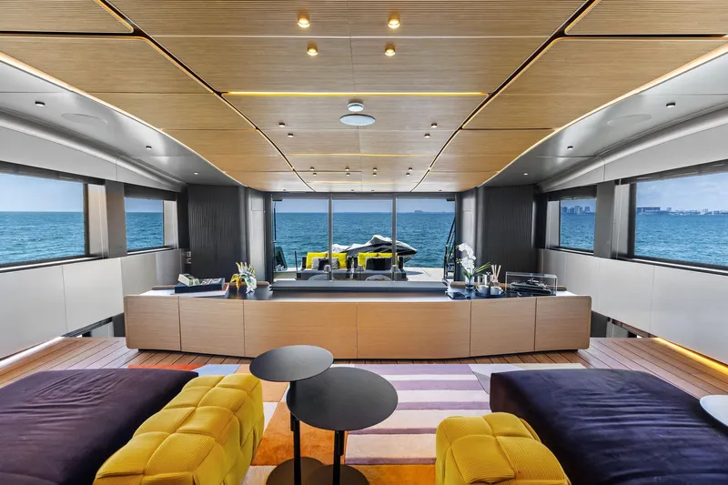 Matzu II Yacht Photos Pics Luxurious interior of 2023 Wally WHY 150 yacht with ocean view and modern design.