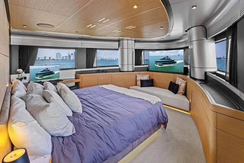 Matzu II Yacht Photos Pics Luxurious interior of 2023 Wally WHY 150 yacht with panoramic ocean views.