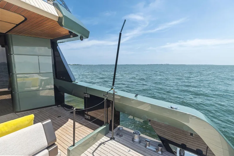 Matzu II Yacht Photos Pics Luxurious 2023 Wally WHY 150 yacht deck overlooking serene ocean view.