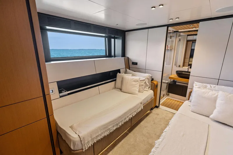 Matzu II Yacht Photos Pics Luxurious interior of 2023 Wally WHY 150 yacht with modern design and ocean view.