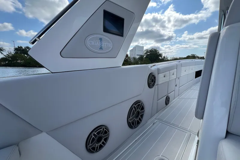  Yacht Photos Pics 2025 Cigarette 41 Nighthawk boat interior with sleek design and modern features.