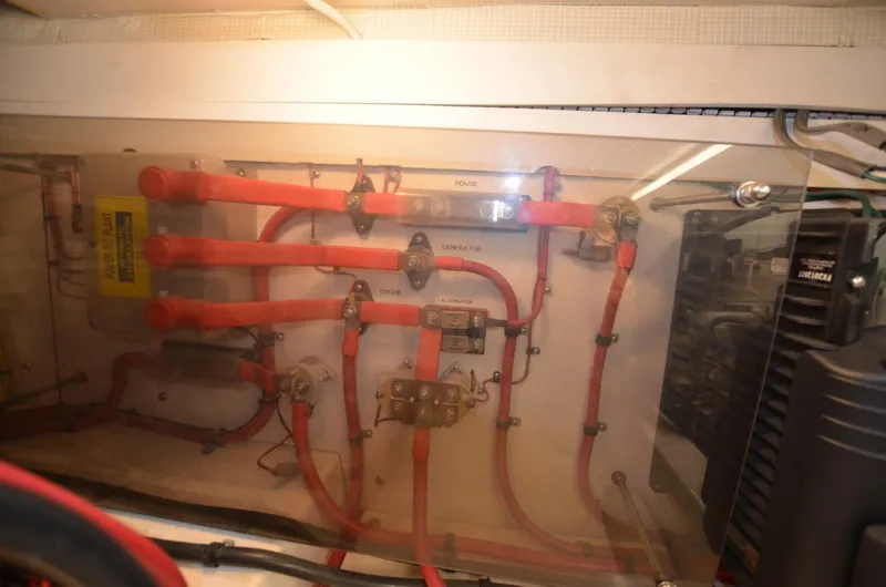 O Henry Yacht Photos Pics Electrical panel with red wiring in a 2006 Legacy Yachts Sedan.