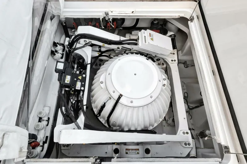Desparado Yacht Photos Pics Engine compartment of 2019 Viking 68 Convertible yacht, showcasing advanced machinery and components.